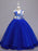 Flower Girl Dresses Blue Jewel Neck Sleeveless Lace Polyester Cotton Tulle Embroidered Kids Party Dresses