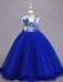 Flower Girl Dresses Blue Jewel Neck Sleeveless Lace Polyester Cotton Tulle Embroidered Kids Party Dresses