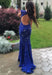 Royal Blue Jewel Sweep Train Lace Backless Mermaid Prom Dress with Beading - Prom Dresses