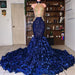 Royal Blue Mermaid African Sexy Beaded See Through Prom Dress - Prom Dresses