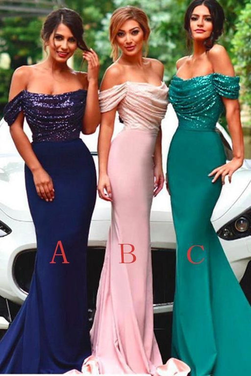 Royal Blue Mermaid Off the Shoulder Sequin Long Prom Sexy Bridesmaid Dress - Prom Dresses