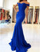 Royal Blue Off Shoulder Mermaid Satin Long Prom Dresses with Train, Royal Blue Formal Dresses, Royal Blue Mermaid Evening Dresses
