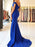 Royal Blue Off Shoulder Mermaid Satin Long Prom Dresses with Train, Royal Blue Formal Dresses, Royal Blue Mermaid Evening Dresses