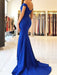 Royal Blue Off Shoulder Mermaid Satin Long Prom Dresses with Train, Royal Blue Formal Dresses, Royal Blue Mermaid Evening Dresses