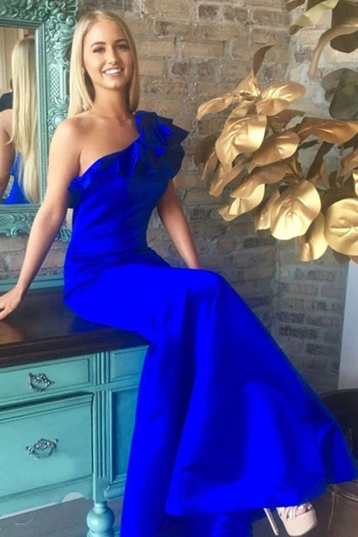 Royal Blue One Shoulder Long Prom Dress Elegant Floor Length Evening Dresses - Prom Dresses