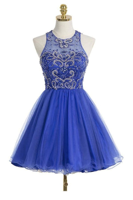 Royal Blue Organza Scoop Short Homecoming Dresses - Prom Dresses