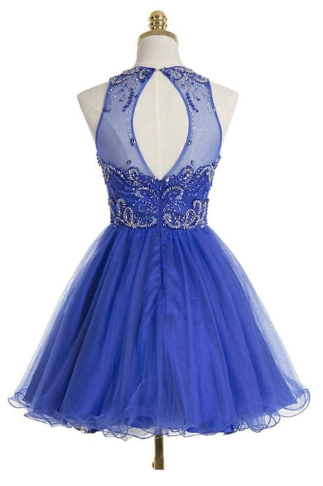 Royal Blue Organza Scoop Short Homecoming Dresses - Prom Dresses