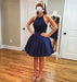 Royal Blue Prom Beading Halter Short Backless Satin Homecoming Cocktail Dress - Prom Dresses