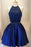 Royal Blue Prom Beading Halter Short Backless Satin Homecoming Cocktail Dress - Prom Dresses