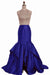 Royal Blue Satin Strapless Long Mermaid Sequins O Neck Backless Prom Dress - Prom Dresses