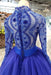 Royal Blue Sleeve Tulle Prom Lace Long Party Dress with Beads - Prom Dresses