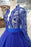 Royal Blue Sleeve Tulle Prom Lace Long Party Dress with Beads - Prom Dresses