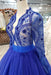 Royal Blue Sleeve Tulle Prom Lace Long Party Dress with Beads - Prom Dresses