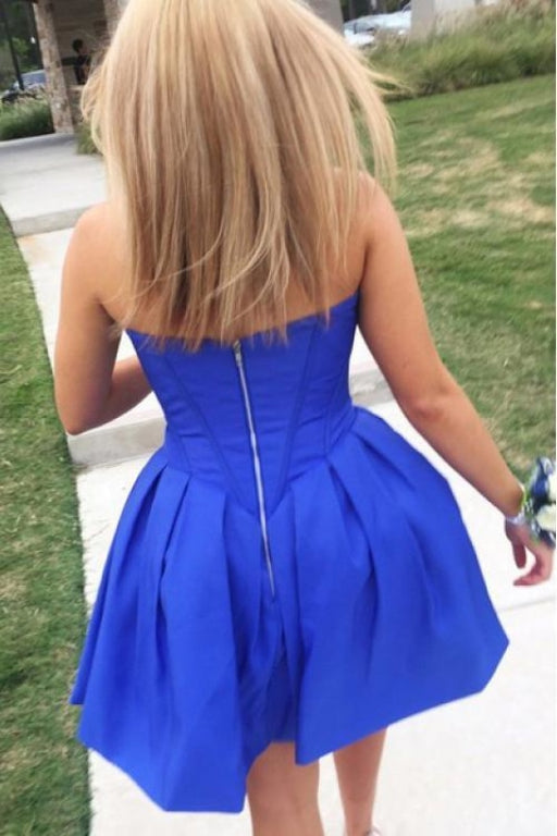Royal Blue Strapless Sweetheart Homecoming Simple A Line Short Graduation Dress - Prom Dresses