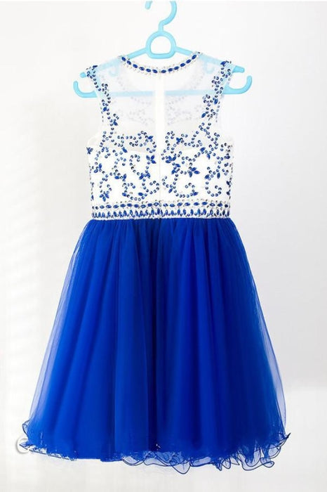 Royal Blue Tulle Sleeveless Homecoming/Prom Dresses With Beading - Prom Dresses
