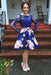 Royal Blue Two Piece Bateau Long Sleeves Floral Short Homecoming Dress with Lace - Prom Dresses