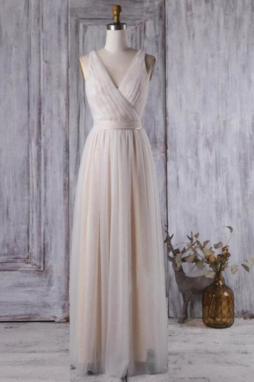 Ruffle V-neck Floor Length Lace Wedding Dress - Wedding Dresses
