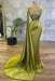 Satin Sage Mermaid Evening Gown with Side Cape - Same photo color - Prom Dresses