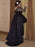 Satin Scoop Long Sleeves Asymmetrical With Applique Plus Size Dresses - Prom Dresses