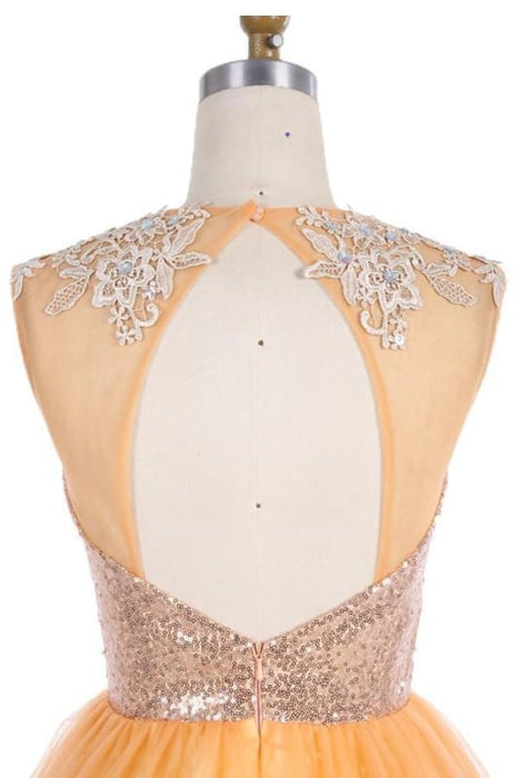 Scoop Gold Organza Open Back Prom Homecoming Dresses - Prom Dresses