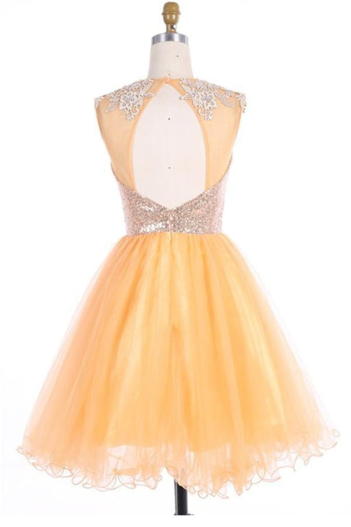 Scoop Gold Organza Open Back Prom Homecoming Dresses - Prom Dresses