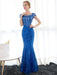 Sequin Evening Dresses Royal Blue Mermaid Formal Dress Rhinestones Beaded Cap Sleeve Floor Length Evening Gown wedding guest dress