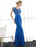 Sequin Evening Dresses Royal Blue Mermaid Formal Dress Rhinestones Beaded Cap Sleeve Floor Length Evening Gown wedding guest dress