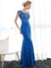 Sequin Evening Dresses Royal Blue Mermaid Formal Dress Rhinestones Beaded Cap Sleeve Floor Length Evening Gown wedding guest dress