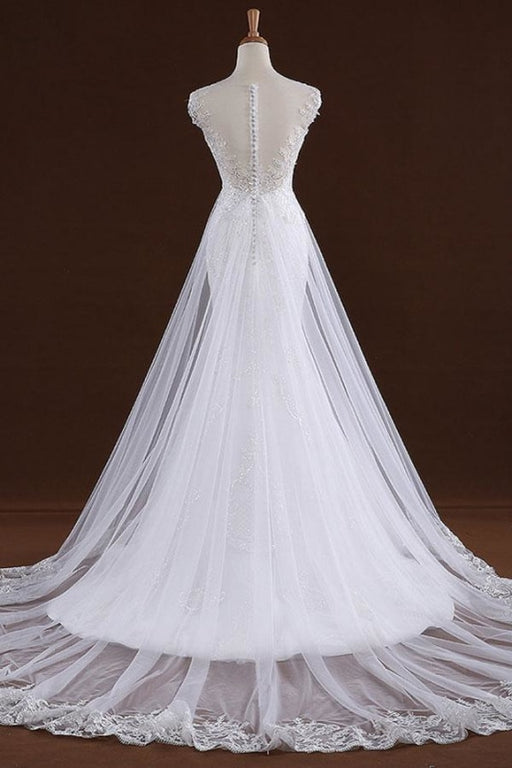 Sequine Appliques Tulle Mermaid Wedding Dress - Wedding Dresses