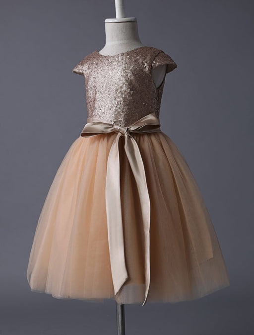 Flower Girl Dresses Champagne Sequined Tutu Pageant Dress Toddlers Cap Sleeves Tulle Short Kids Party Dresses