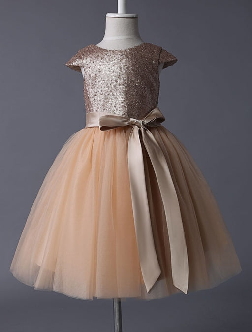 Flower Girl Dresses Champagne Sequined Tutu Pageant Dress Toddlers Cap Sleeves Tulle Short Kids Party Dresses