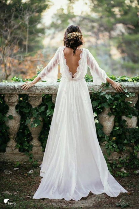 Sexy 3/4 and Boho Lace Wedding Dress With Sleeves - Bridelily