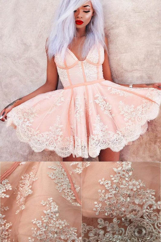 Sexy A-Line Spaghetti Straps Tulle Short Homecoming Dresses with Lace Appliques Mini Dress - Prom Dresses