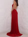 Sexy A Line V Neck Backless Burgundy Long Prom Dresses with High Slit, Burgundy Backless Formal Dresses, Burgundy Evening Dresses