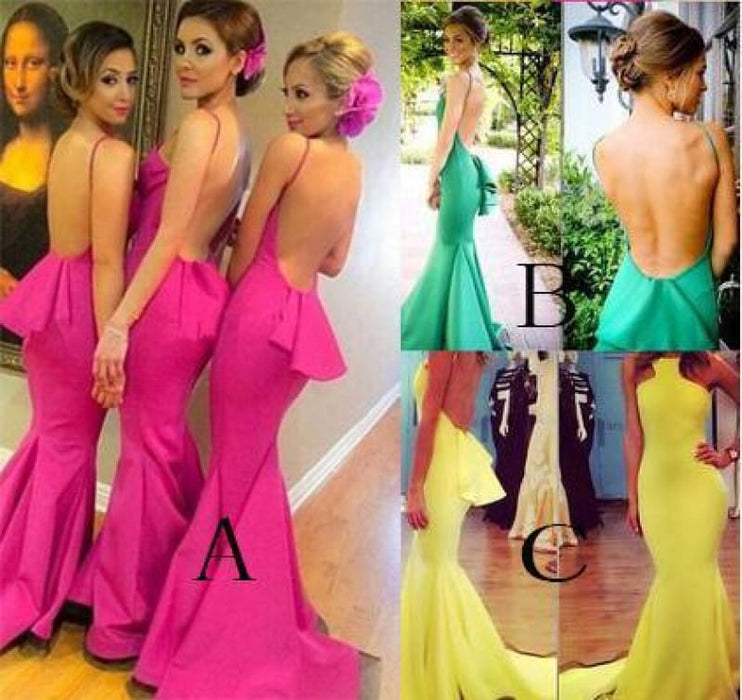 Sexy Backless Fuchsia Mermaid Dresses Unique Straps Bridesmaid Dress - Prom Dresses