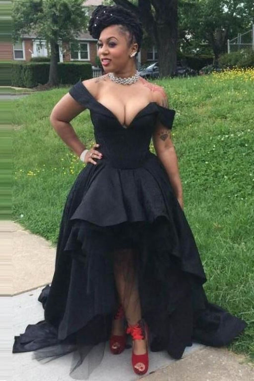 Chic Off the Shoulder V Black Long Prom Dresses 2021 - Bridelily Chic Off the Shoulder V Black Long Prom Dresses 2021 - Bridelily