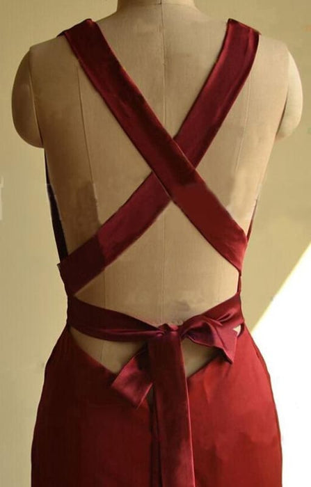 Sexy Burgundy Mermaid Deep V-neck Sleeveless Criss-Cross Straps Prom Dresses - Prom Dresses