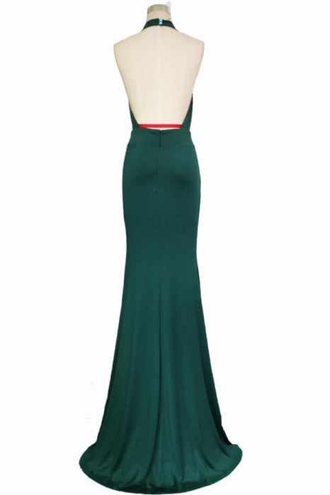 Sexy Halter Mermaid Prom Jade Backless Long Evening Dress - Prom Dresses
