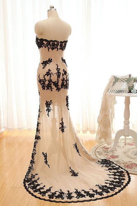 Sexy High Low Black Lace Champagne Prom Dress - Prom Dresses