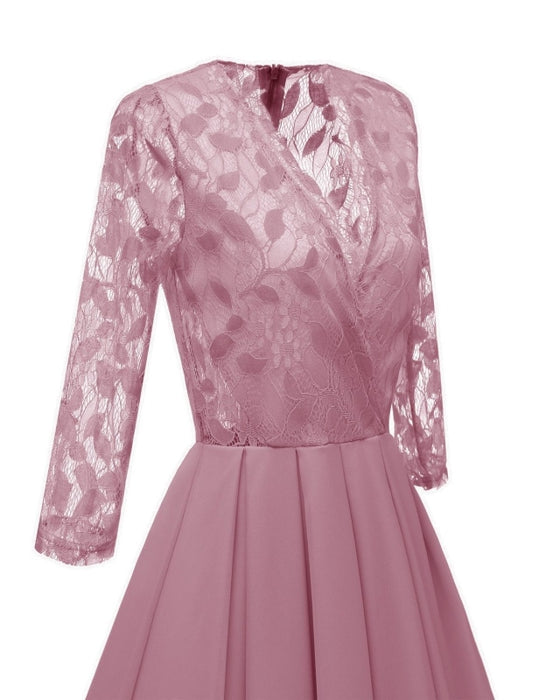 Sexy Hollow Out Pink Chiffon Lace Dress - lace dresses