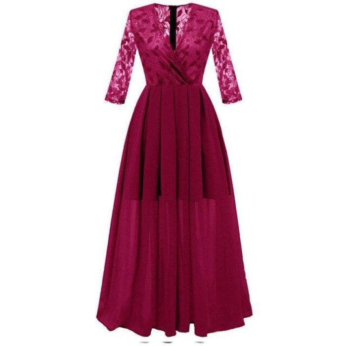 Sexy Hollow Out Pink Chiffon Lace Dress - Burgundy / S - lace dresses