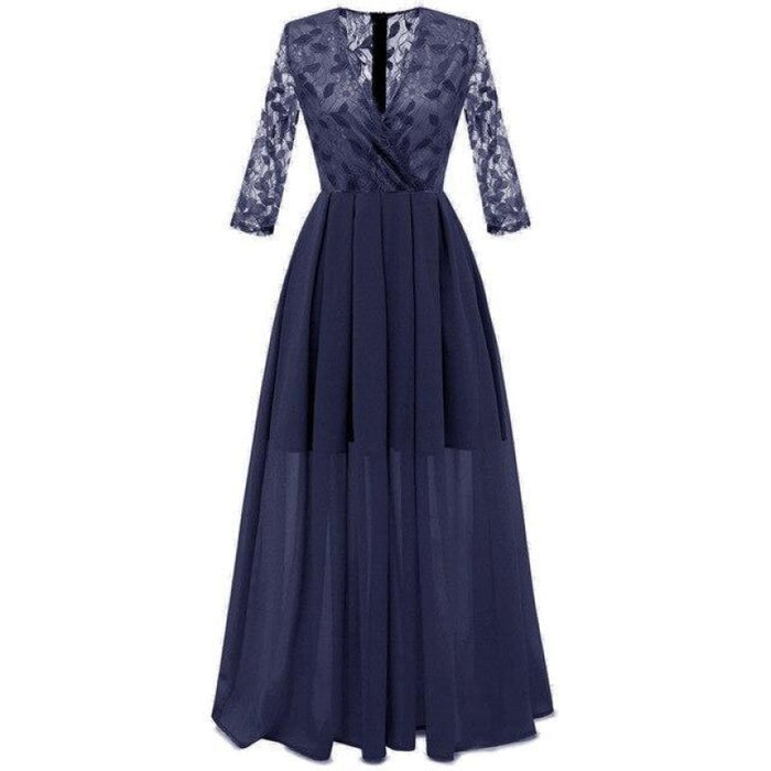 Sexy Hollow Out Pink Chiffon Lace Dress - Navy Blue / S - lace dresses