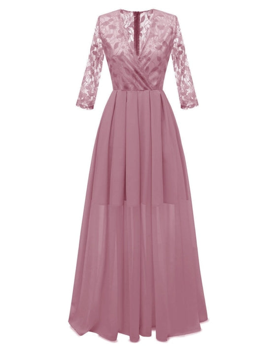 Sexy Hollow Out Pink Chiffon Lace Dress - lace dresses
