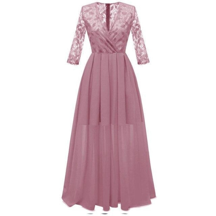Sexy Hollow Out Pink Chiffon Lace Dress - Pink / S - lace dresses