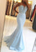 Sexy Light Blue Beading Strapless Long Prom Dresses Sparkle Mermaid Party Gown - Prom Dresses