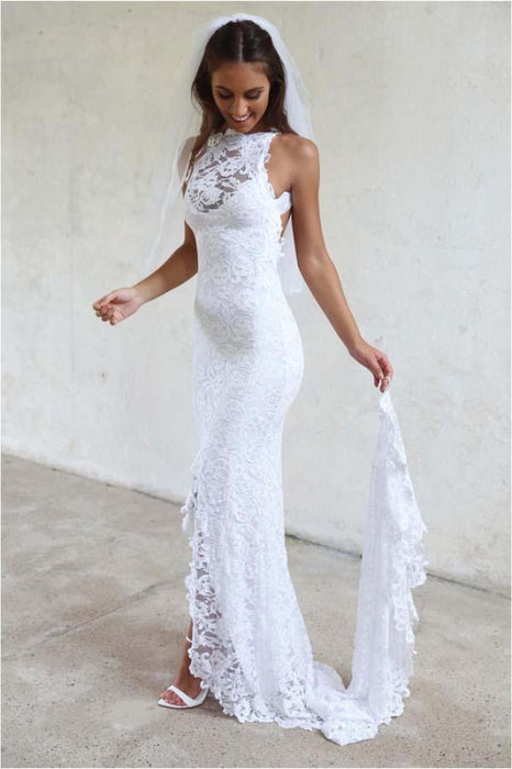 Lace Mermaid Wedding Dress Backless Bridal Gown-Bridelily Lace Mermaid Wedding Dress Backless Bridal Gown-Bridelily
