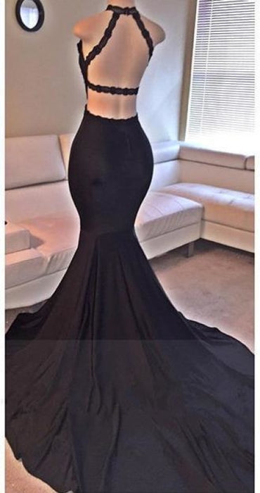 Sexy Mermaid Long Dark Navy Backless Sweep Train Prom Dress with Side Slit - Prom Dresses