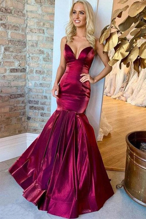 Sexy Mermaid Satin Prom Spaghetti Straps Sleeveless Floor Length Formal Dress - Prom Dresses