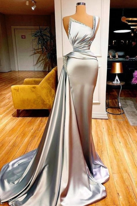 Sexy One Shoulder Mermaid Prom Dress with Sweep Train Evening Party Dress - Prom Dresses