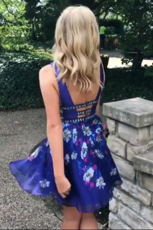 Sexy Royal Blue A-Line V-Neck Backless Short Prom Homecoming Dress - Prom Dresses